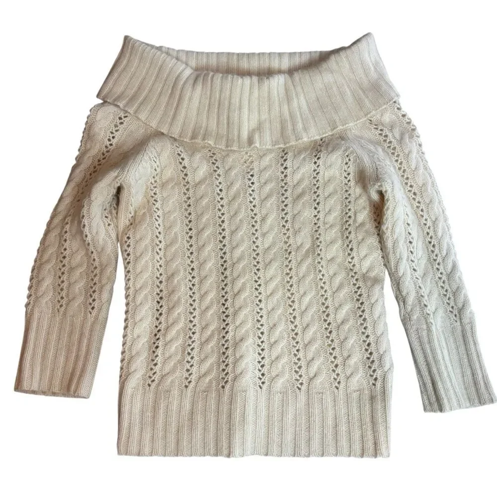 Vintage 90's Express Wool Angora Cashmere Blend Off The Shoulder Cream Sweater